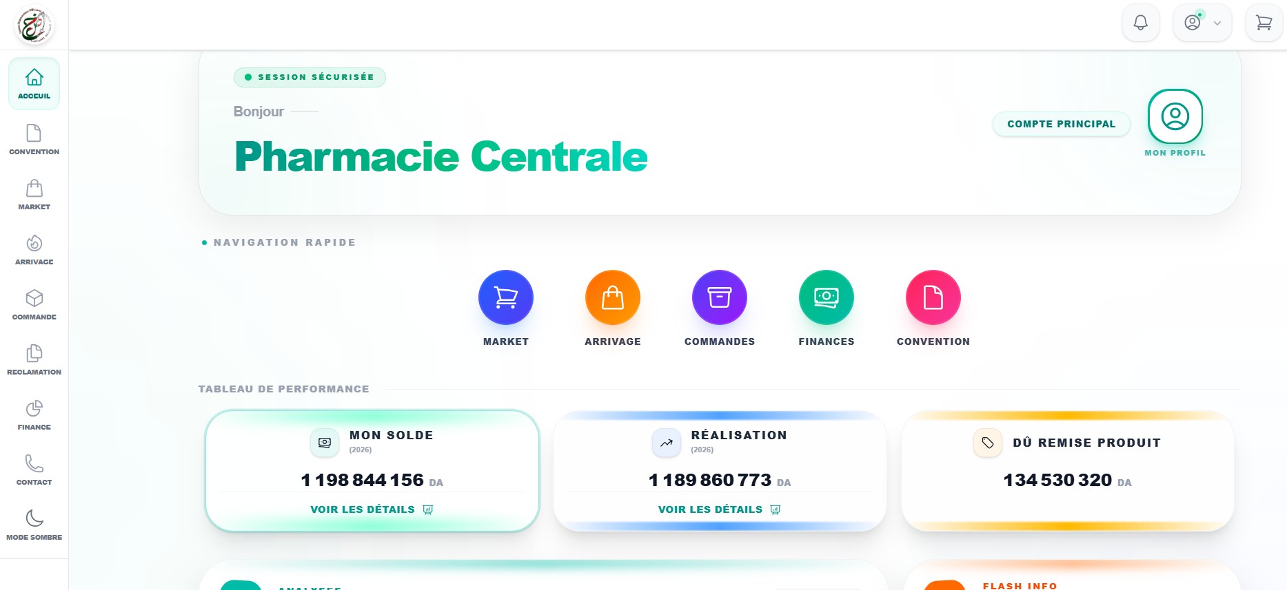 Vue d'ensemble du tableau de bord MyUPO sur PC avec KPI, graphiques et navigation